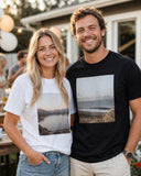 Couple wearing custom photo T-shirts