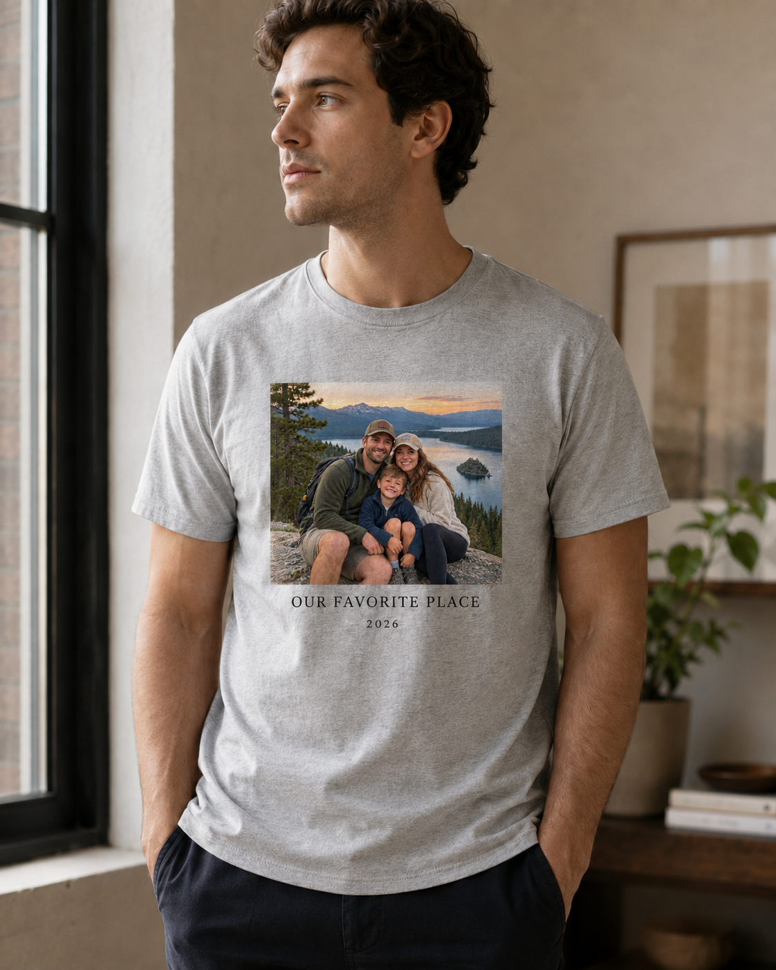 Finished custom photo print on the back of a white T-shirt
