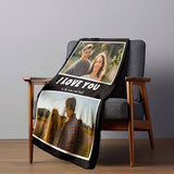 Custom Couple pictures and I love you text Blanket Personalized Holiday Gifts