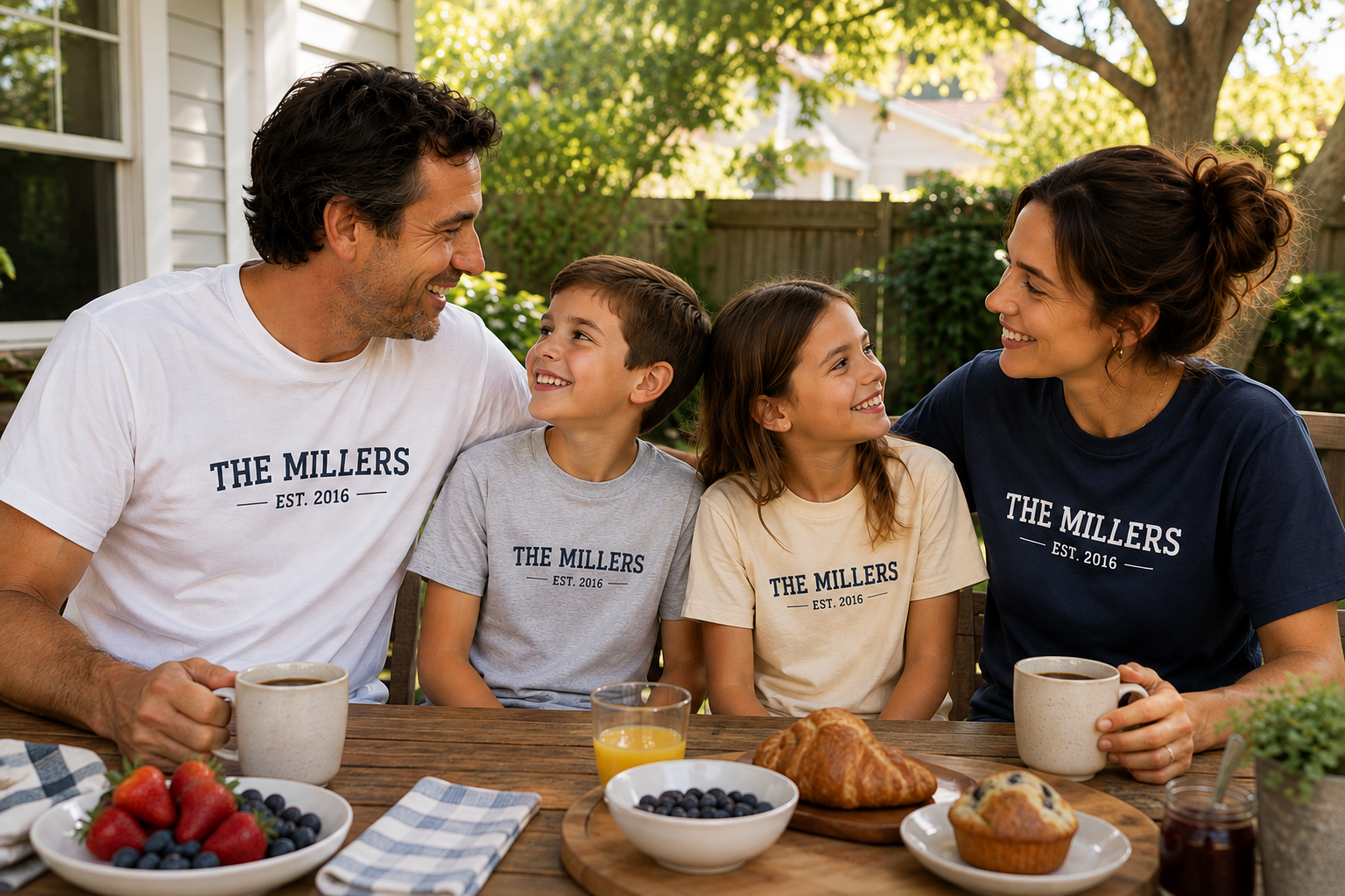 People together in matching custom T-shirts